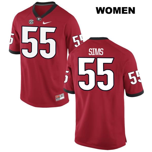 Georgia Bulldogs Women's Dyshon Sims #55 NCAA Authentic Red Nike Stitched College Football Jersey YJT7256AZ